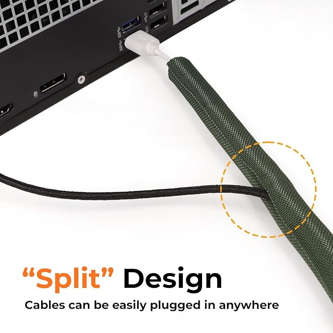 5/8 inch Split Braided Cable Management Sleeve for USB Cable Power Cord Audio Video Cable, Wire Loom Cord Protector from Cat Dog Chewing (Yellow, 25FT)