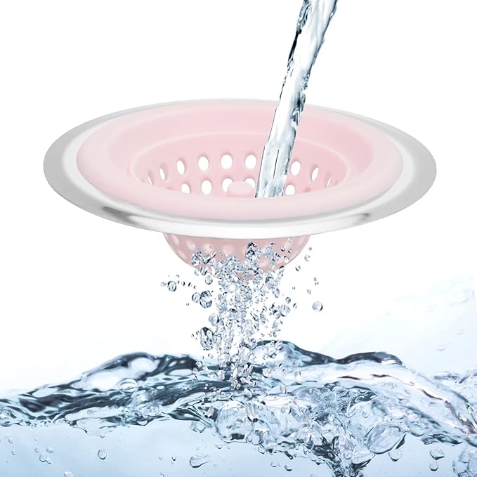 2 PCS Kitchen Stainless Silicone Sink Strainer, 4.5 inch Diameter… (Light Pink)