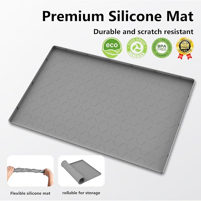 Mateeylife Under Sink Mats for Kitchen Waterproof 31"X22", Undersink Protectors，Silicone Mat Cabinet Liner, Under Sink Organizer for Bathroom and Kitchen，Boot Tray Pet Food Mat, Dark Grey