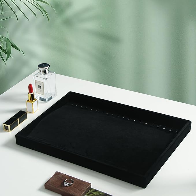 Coward Set of 2 Black Velvet Stackable Necklace Holder Organizer Tray, Velvet Necklace Display Stand for Selling, Jewelry Box Case for Storage (Necklace + Necklace)