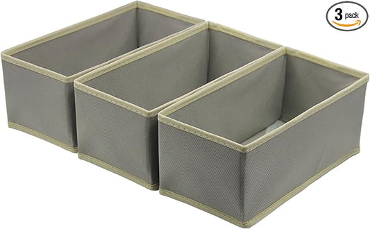 Socks Drawer Organizer Set of 3 Pack Light Grey, Small Underwear Dividers, 11' Closet Cabinet Wardrobe Dresser Storage Boxes for Panty Stockings Leggings Baby Clothes