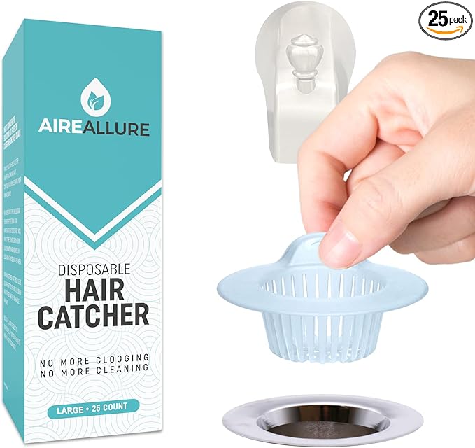 Aire Allure, 25 Pack, Hair Catcher for Bathroom Sink or Bathtub, White, Large