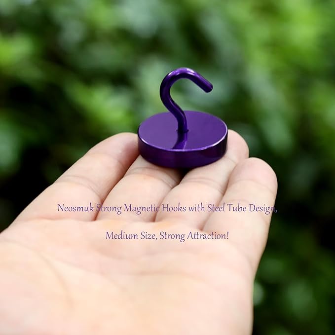 Neosmuk Magnetic Hooks, Cruise Ship Essentials, 100lb+ Heavy Duty Magnetic Hooks for Cruise Cabins, Refrigerator, Grill, Hanging, and Travel | Extra Strong Must-Have Magnet Hook, Purple, Pack of 20