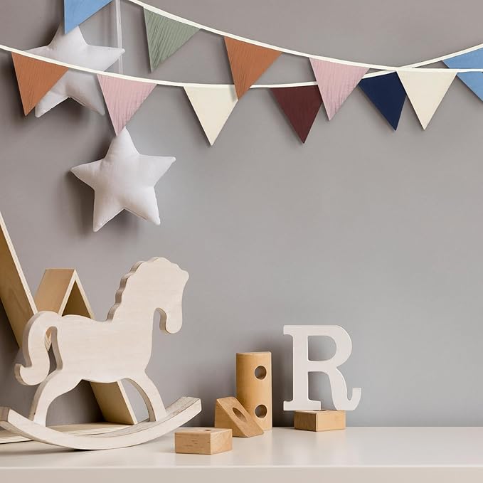 Oudain 2 Pcs Pennant Banner Flags Nursery Garland Triangle Bunting Flags Playroom Wall Decor Banner for Nursery Baby Shower Birthday Boho Wedding Party Event, Each 7.75 ft(Neutral Color)