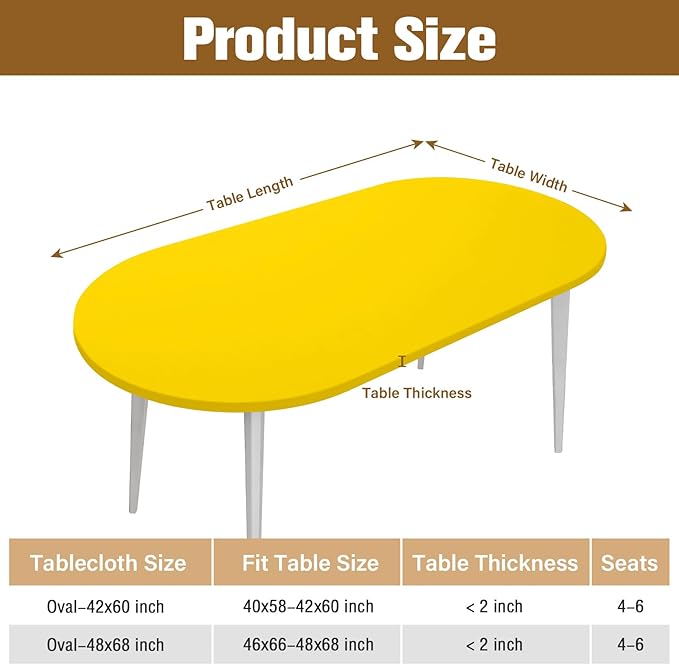 NEWISHER Fitted Oval Tablecloth 42 x 60 Inch Elastic Table Cloth, Stretch Spandex Table Cover Gold Washable Polyester Top Cap Cover for Dining Picnic Camping Indoor and Outdoor