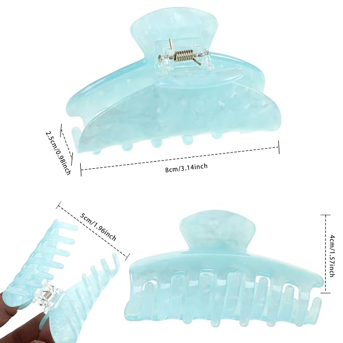 4Pcs Large Acrylic Hair Claw Clips - Hair Clips with Strong Hold for Thick Hair, Non-slip Banana Barrettes for Women Girls (Shell: light green/white/pink/blue)