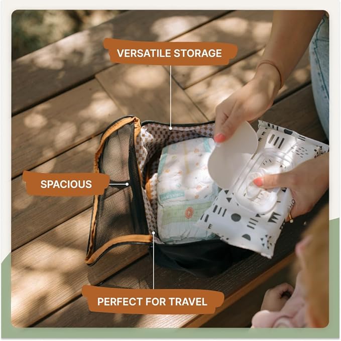 Parker Baby Co. Lightweight Packing Cube Set 3-Pack | Collapsible, Durable, Mesh & Clear Top | Travel Organizer for Diaper Bags, Luggage - Camel/Desert Star