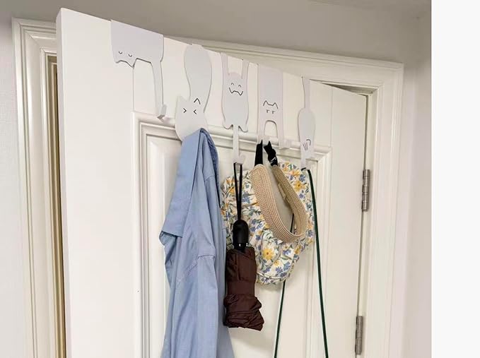 Nooboochichy Over The Door Hooks, Door Hangers Clothes Hangers Behind The Door, Wall-Mounted Cat-Shaped Metal Hangers for Clothes, Hats, and Keys, Set of 5