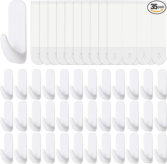 Wall Hooks for Hanging Heavy Duty 35pcs, Towel Hanger for Bathroom with 40 no Damage Adhesive Strips Medium, Dorm Essentials forwreath,hat,Coat
