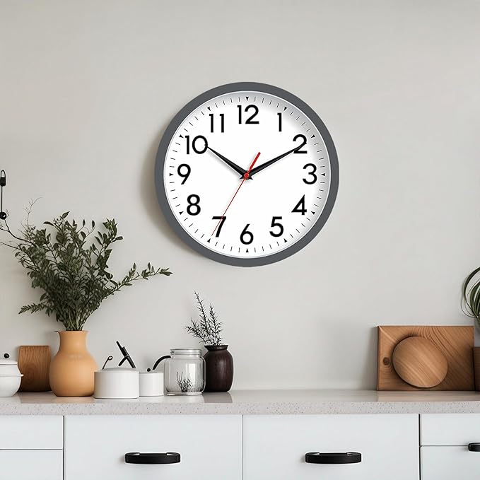 Wall Clock Small Analog 8 Inch Silent Non Ticking Battery Operated Modern Simple Decorative for Kitchen Office Bedroom Bathroom Living Room (Gray)