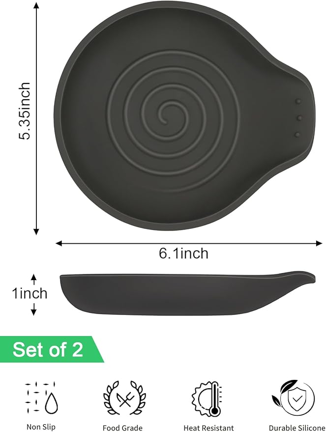 2 Pcs Spoon Rest for Stove Top Silicone, 6.1" Large Stove Spoon Holder for Spatula, Tongs or Spoon, Kitchen Counter Decor, Gray & Black