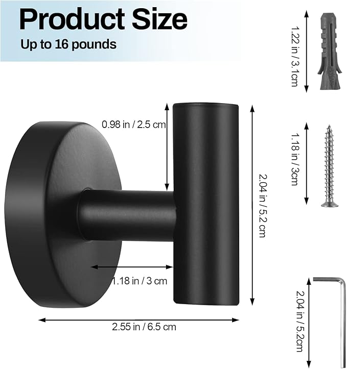 Kruodop Towel Hooks for Bathroom, 4 Packs Wall Mount Towel Holder, Black Matte Wall Robe Hook, Stainless Steel Heavy Duty Door Hanger Towel Hook for Kitchen, Bedroom, Hotel, Pool, Coats - Black