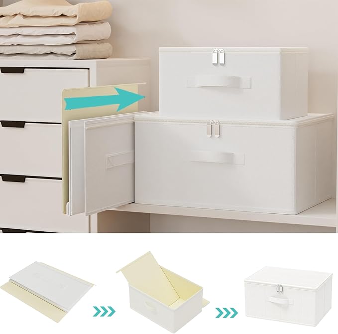 Storage Bins with Zipper, Cube Organizer Basket with Lid, Collapsible Stackable Closet Boxes, for Home and Bedroom, 4 Pack, White, 11.8 x 7.9 x 6.3 In, XSNY16WS-4