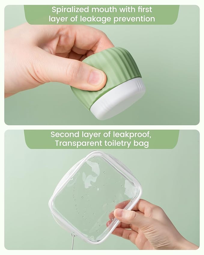 Travel Containers for Toiletries 4 Pack, TSA Approved Travel Size Toiletries, With Clear Bag Leak Proof Silicone Jars, Cream Jars, Carrying Small Items