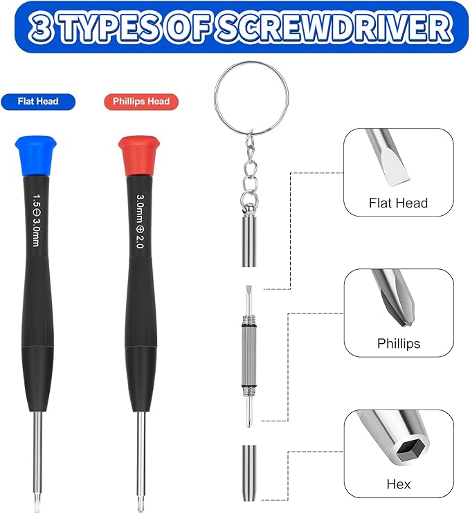 Eyeglass Repair Kit with Screws, Eye Glass Repairing Kit Include Nose Pads, Small Screwdriver, Magnifier, Tweezer for Eyeglass, Sunglass, Spectacles Watch, Eye Glass Repairing Kit with Travel Case