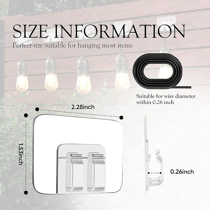 Hooks for Outdoor String Lights Clips: Heavy Duty Cable Clips with Waterproof Adhesive Strips for Hanging Christmas Lights - Outdoor UV-Resistant Clear Sticky Cord Holders Rope Organizer (300)