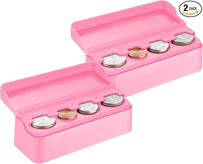 SINGARO Coin Holder for Car, Coin Change Organizer Compatible with Coins of Different Sizes, Dash-Mounted Holder Suitable for Most Cars, Trucks(2PCS Pink)