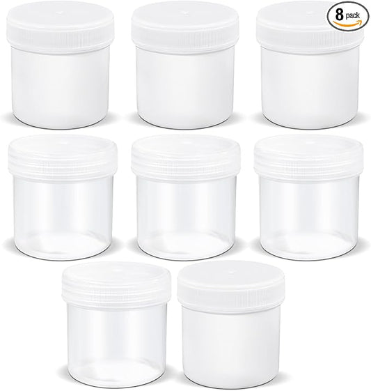 TSA Approved Wide Mouth Travel Size Containers, PP Clear & White Leak Proof Travel Plastic Jars with Lids for Creams Lotion Cosmetic, Jewelry Beads, Sample, Small Items Storage (3.4 oz, 8 Pcs)