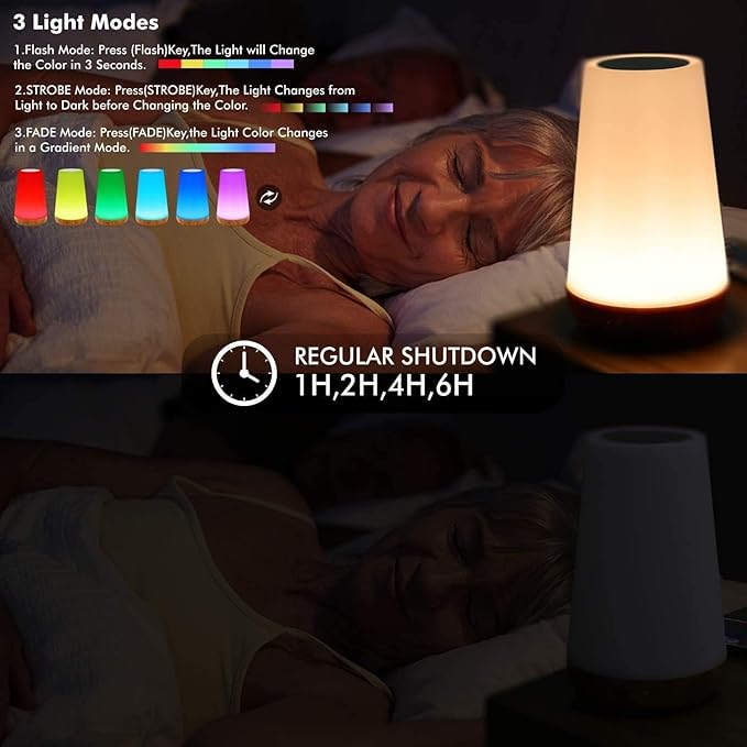 THAUSDAS Night Light, Dimmable Touch Lamp for Bedroom, Portable Table Bedside Lamp, 5 Brightness 13 RGB Colors, Night Lights for Baby Nursery Bathroom