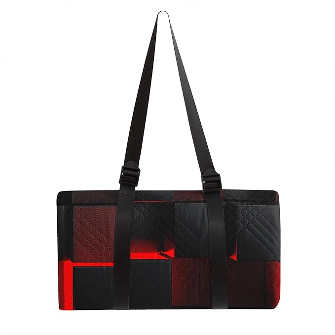 Outdoor Picnic Blanket Portable Ultrasonic Waterproof Picnic Black Red Stereoscopic Square Printed Camping Beach Mat for Sand and Wet Grass Hiking (Black Red Square S