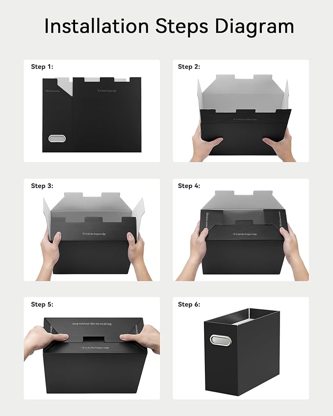 Oterri Cardboard File Organizer Box for Hanging File Folders Letter Size,File Box for Computer Desk,File Cabinet,Working Home,Office,Classroom(Black, Letter Size - 6 Packs)