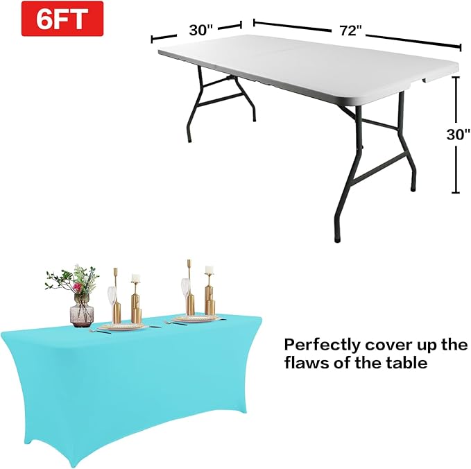 IVAPUPU 2 Pack 8FT Table Cloth for Rectangular Fitted Events Stretch Blue Mist Table Covers Washable Table Cover Spandex Tablecloth Table Protector for Party, Wedding, Cocktail, Banquet, Festival