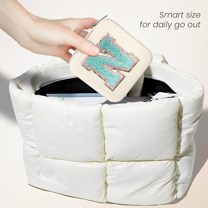 SANDJEST Personalized Jewelry Box, White Travel Jewelry Box with Initial N, Small Monogrammed Jewelry Case Organizer for Girls Women Teen Kids, Mini Travel Essentials Gifts for Birthday Christmas