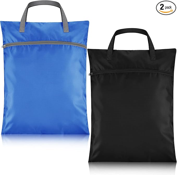 2 Pcs Travel Laundry Bags Waterproof with Handle Dirty Clothes Bag for Traveling Hanging Laundry Hamper with Two Zippered Pockets Washable Reusable for Sports Home Travel College Dorm (Black, Blue)