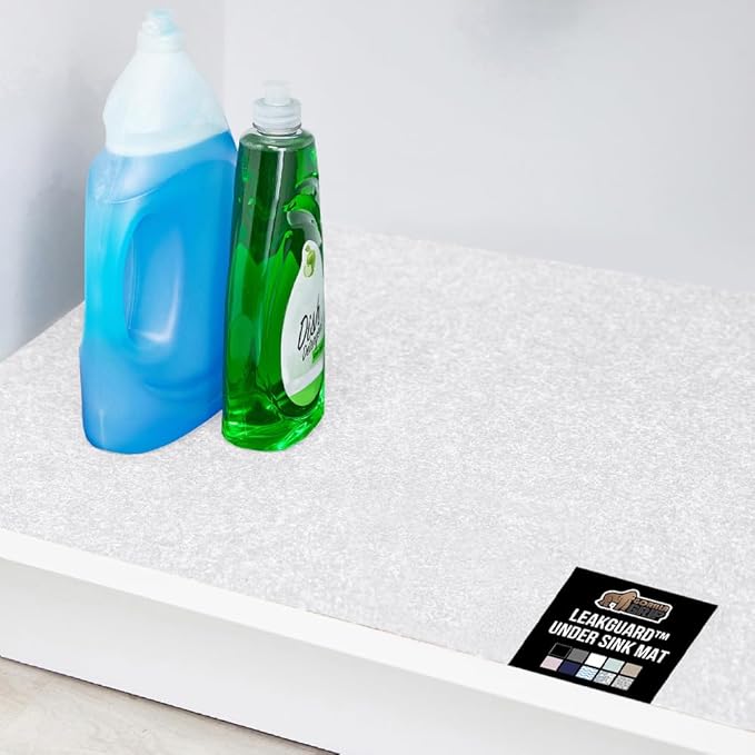 GORILLA GRIP LeakGuard Non-Adhesive Under Sink Mat for Kitchen Cabinet, 24x50, Waterproof Quick Dry Shelf Liner, Durable Absorbent Felt Mats for Bathroom Sinks, Cabinets, Dresser, Easy to Trim, White