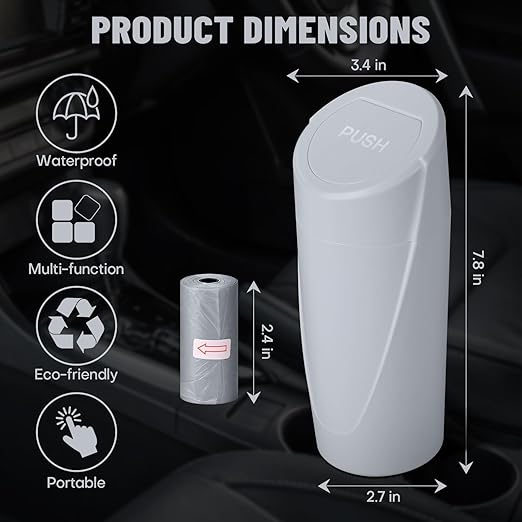 SGLRT Car Trash Can Bin with Lid - Car Garbage Can Cup Holder - Grey Mini Leakproof Vehicle Garbage Bin with 40pcs Trash Bags-Automotive Organizers and Storage for Front Back Seat Accessories