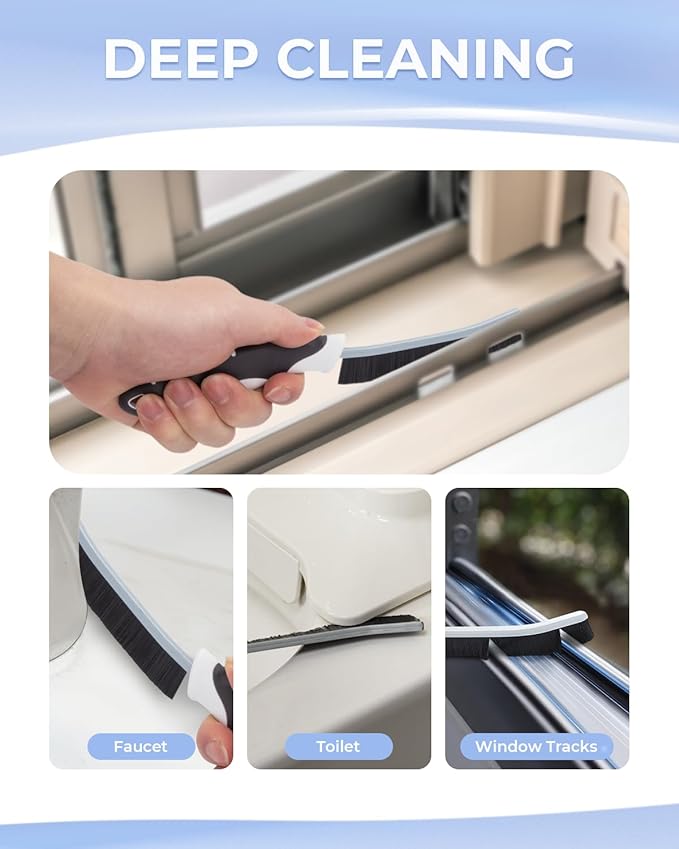 Cleangor Crevice Cleaning Brushes, Scrub Brush for Hard-to-Reach Small Spaces, Home Essentials, Cleaning Supplies, Cleaning Tools for Household Use, Bathroom, Shower, Kitchen, Toilet, Window (3, Black)