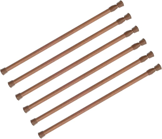KXLife 6 Pack Spring Tension Curtain Rods for Windows 28 to 48 Inch, Adjustable Expandable Small Curtain Tension Rods No Drill for Kitchen, Bathroom, Doorway, Cupboard(Oak)