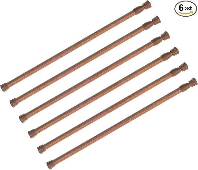 KXLife 6 Pack Spring Tension Curtain Rods for Windows 28 to 48 Inch, Adjustable Expandable Small Curtain Tension Rods No Drill for Kitchen, Bathroom, Doorway, Cupboard(Oak)