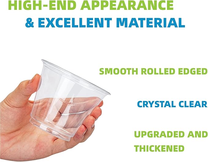 TashiBox 9 oz Crystal Clear Plastic Cups - 200 Pack, Disposable, Weddings & Parties Supplies, Ideal for Cocktails, Iced Coffee, Beverages, BPA-Free Tumblers