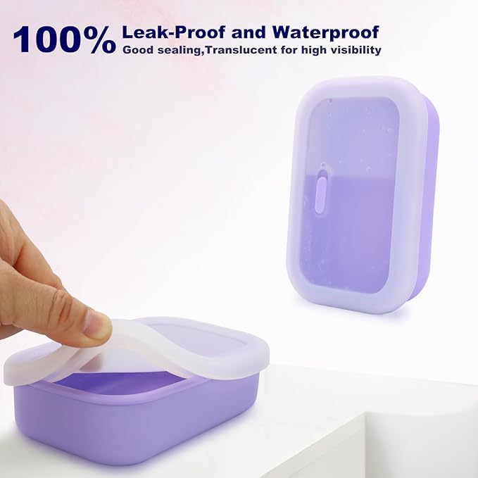 Leak Proof Travel Soap Case, Solid Shampoo Bar Holder, Silicone Soap Container with Draining Layer, Portable Bar Soap Holder for Bathroom, Camping, Gym, Easy to Clean (Purple, Large)