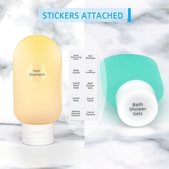 TSA Approved Travel Bottles Set for Toiletries Travel Size Containers Kit 4 Pack Portable Leak Proof Refillable Squeeze Cosmetic Airplane Essential Shampoo Hair Conditioner Body Lotion Bath Shower Gel