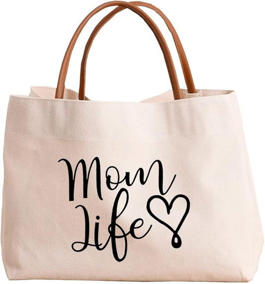 kifasyo Mom Mama Bag Mother Gifts Momlife Tote for Hospital, Shopping, Beach, Travel