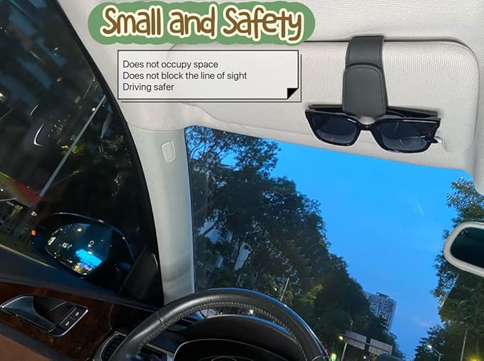 2 Packs Sunglasses Holder for Car, Sunglass Clip for Car Visor, Magnetic Leather Car Eyeglass Holder and Ticket Card Clip, Suitable for Different Size Eyeglasses(Black