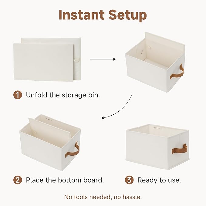 StorageWorks Closet Organizer Storage Baskets, Storage Bins for Shelves, Fabric Organization and Storage, Foldable Closet Organizer for Clothes, Ivory White, 3-Pack, Small