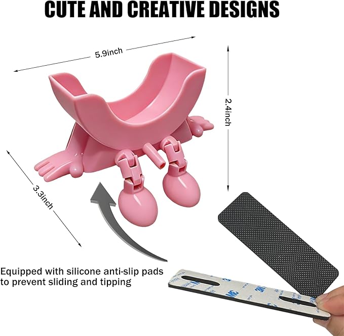 Cute Hanging Sponge Holder with Drainage, 3D Printed Kitchen Funny Sponge Stand for Sink, with Non-Slip Pads, Suitable for Scrub Daddy Holder, Keeps Your Sponge Dry and Smiling (Pink)