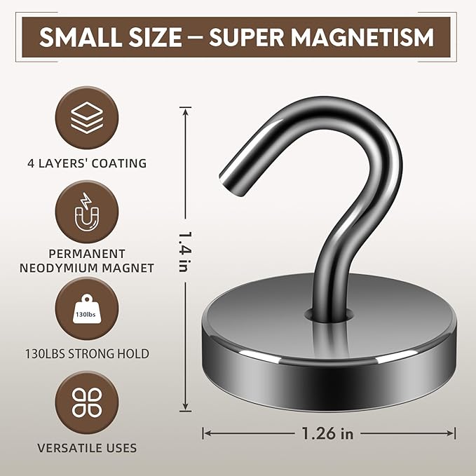 Neosmuk Magnetic Hooks, Cruise Ship Essentials, 120lb+ Heavy Duty Magnetic Hooks for Cruise Cabins, Refrigerator, Grill, Hanging, and Travel | Extra Strong Must-Haves Magnet Hook,Gunmetal,Pack of 20