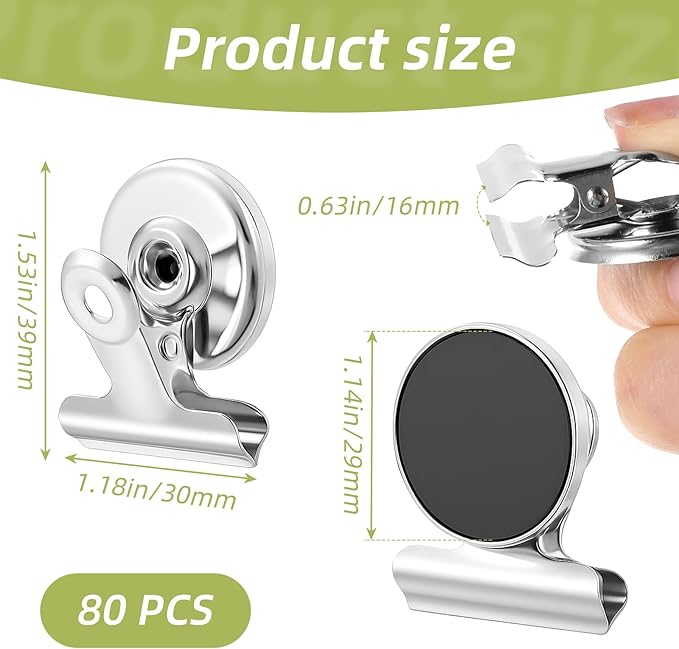 80 Pack Strong Magnetic Clips with Heavy Duty Magnets, Industrial Magnet Clip for Fridge Office Classroom Locker, 1.18"x1.53" Round Clips with Magnets (Iron & Neodymium)