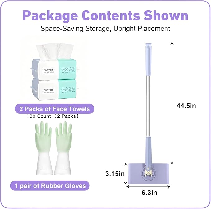 Snap Grip Mini Mop, Cloth Changing Mini Mop for Dry & Wet Disposable Pads, Lazy mopa automatic gripping with Sweeping & Mopping, Long Handle Disposable Dust Mop for Hardwood, Tile, Small Space(Purple)