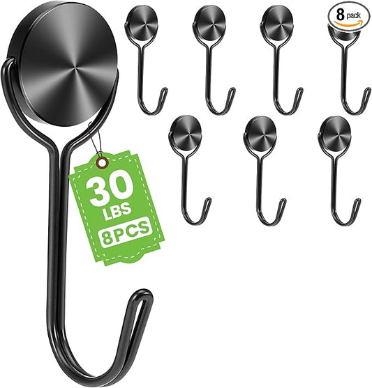 Magnetic Hooks 30LBS 2026 Cruise Ship Essentials Heavy Duty Magnet Hook for Cruise Cabins Strong Swivel Magnets with Hook for Hanging Refrigerator Classroom Home Kitchen Grill 8 Pack-Black