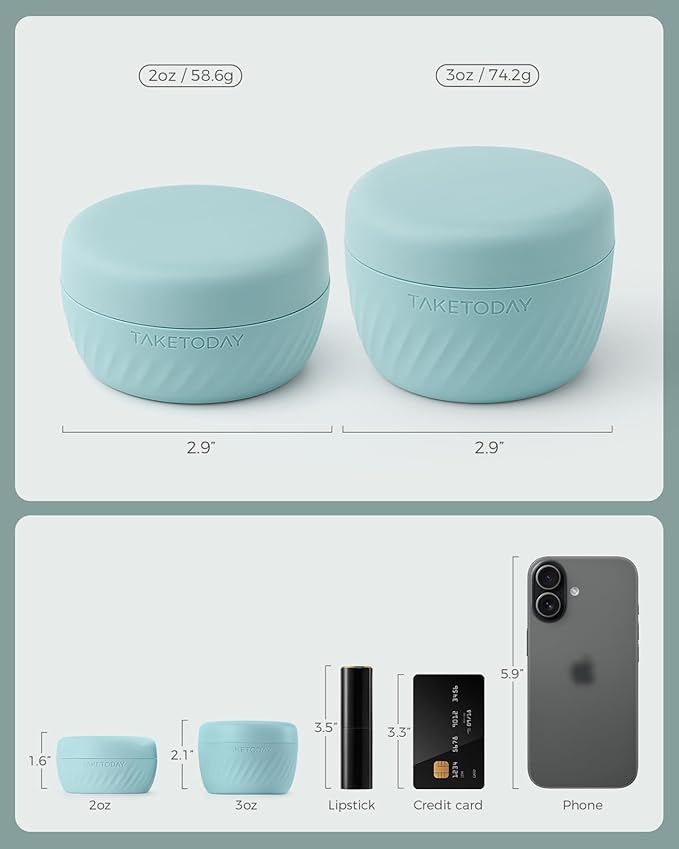 TakeToday Travel Containers for Toiletries, Leak-proof, TSA Approved, Refillable Silicone Cream Jars with Lid Travel Size Essential for Cosmetic toiletry Cream, 2oz, 4 Pack (Gray)