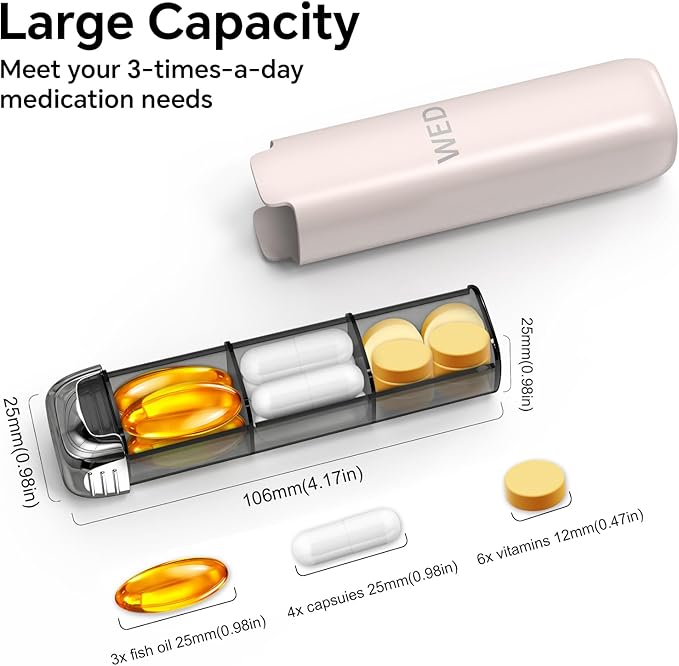 Pill Organizer 3X a Day – Weekly Pill Organizer,Detachable Pill Box 7 Day,Travel Daily Pill Case Organizer,Vitamin Organizer& Supplement Organizer for Daily Meds & Supplements,Cute Pink