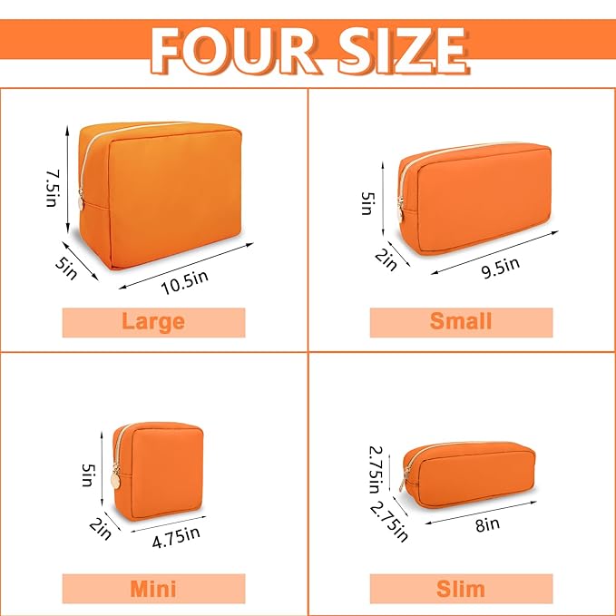Mini Makeup Pouch for Purse, Small Cosmetic Bag Pouch Nylon Travel Toiletry Organizers for Women Girls, Cute Zipper Pouch Coin Purse Preppy Storage Bag for School Work(Mini-Peach)