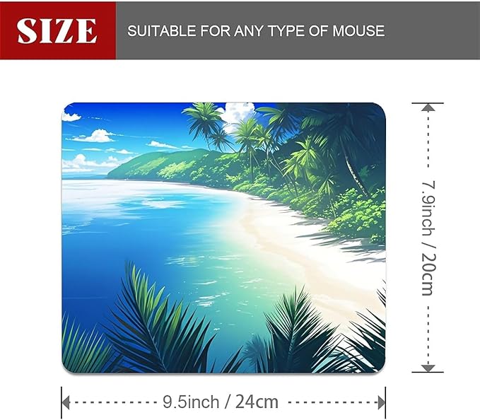 Square Mouse Pad Beach Ocean, Personalized Premium-Textured Custom Mouse Mat Design, Washable Mousepad Cloth, Non-Slip Rubber Base Computer Mouse Pads for Wireless Mouse