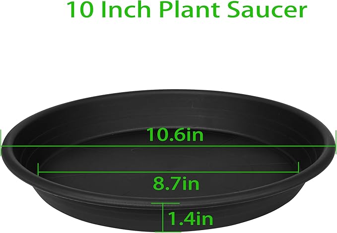 Grjoprt 6 Pack Plant Saucer 10 inch, Heavy Duty Plastic Plant Saucers 10 inch, Durable Plant Tray for Pots, Flower Saucers for Indoors, Plant Pot Saucers, Trays for Planter 8"/9"/10" (Black)