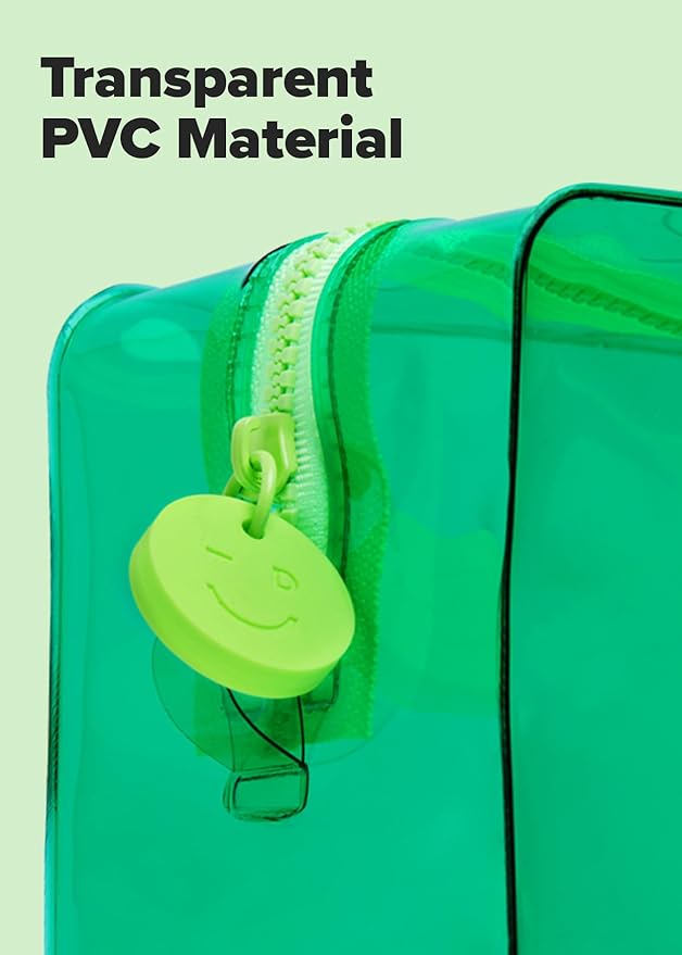 I DEW CARE Makeup Bag - Green Pouch | Cosmetic Standing PVC Clear Case, Water-resistant, Durable, Vacation Travel Friendly, Portable Cosmetic carry for Women & Men, Organizer